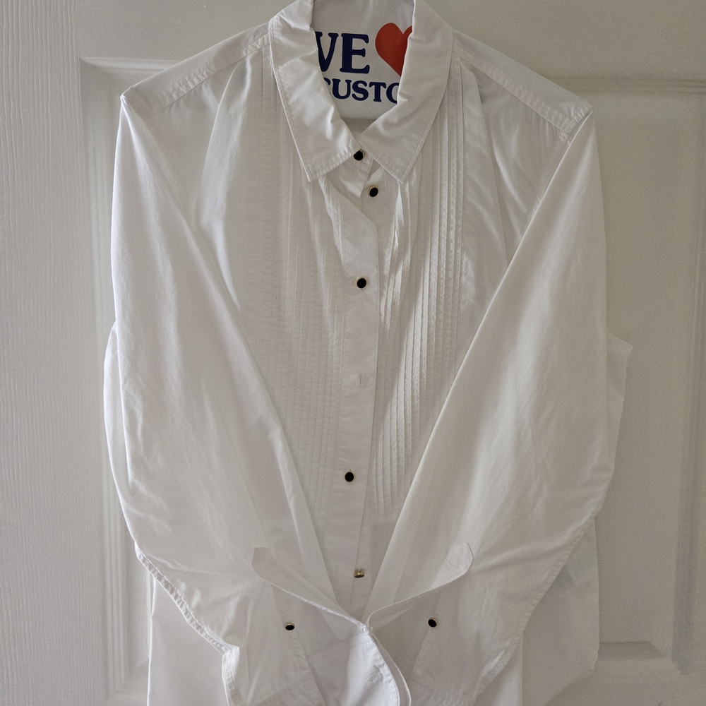J. Crew White Tuxedo Dress Shirt with Black Buttons